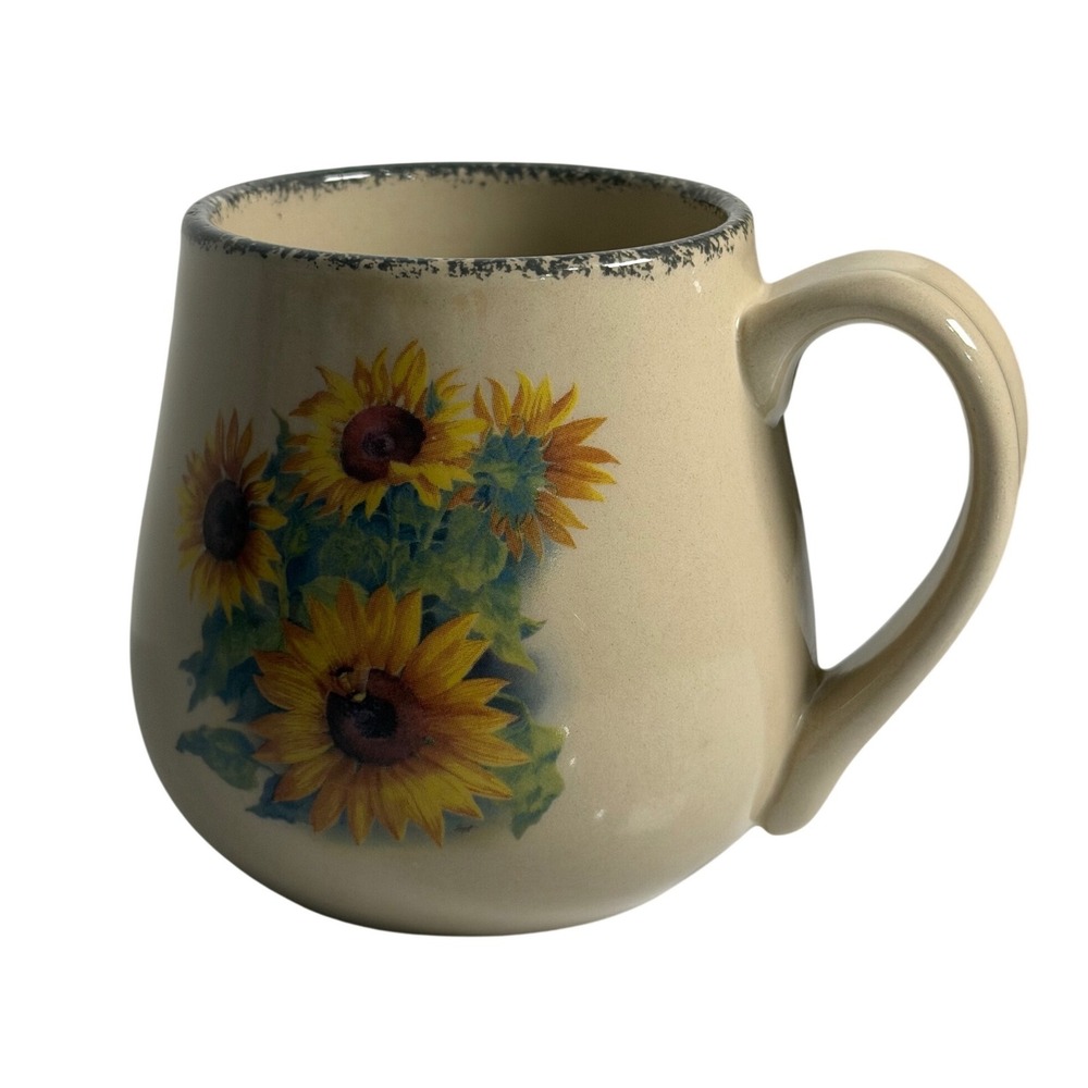 Home & Garden Party Mug Tan Sunflower Stoneware Floral Coffee Cup 2005